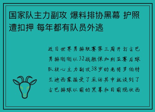 国家队主力副攻 爆料排协黑幕 护照遭扣押 每年都有队员外逃